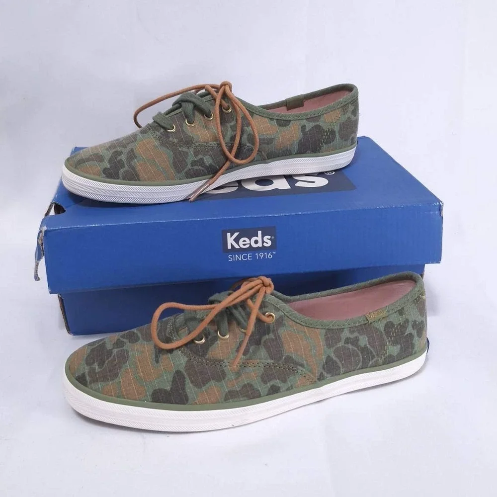 Keds Camouflage Canvas Sneakers Women's Sz 7 Lace Up Low Top Shoes WF55604M NIB